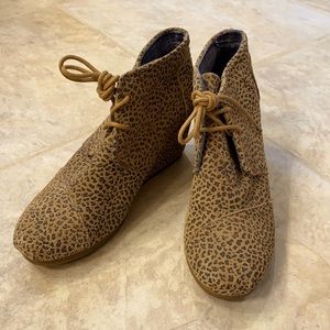 TOMS leopard wedge booties, size 7